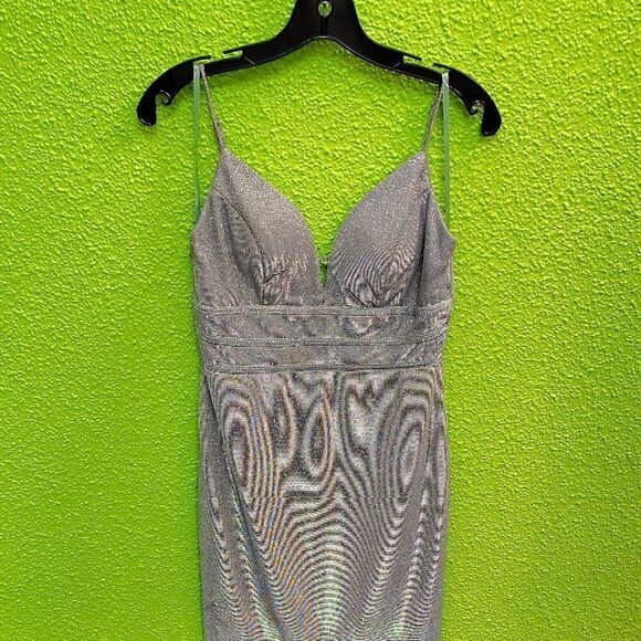 City Triangles Silver Prom Dress - Picture 1 of 3